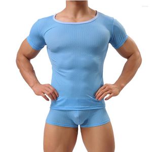 Erkekler Tişörtleri 2023 Moda Seksi Erkekler Mesh T-Shirt Adam Fitness Polyester Anayramları Eşcinsel O boyun şeffaf boyutu S M L XL