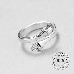 Cluster-Ringe, gut aussehender, veränderbarer 925er-Sterlingsilber-Unisex-Ring, trendiger feiner Schmuck, Schleife, Hände, Umarmung, vergoldete Ringe, Geschenk, Kofo G230228