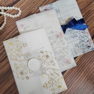 Other Event Party Supplies 50pcs Beautiful Rose Design Transparent Invitation Card Sleeves Vellum Jacket Wedding Pocket Cover 230228