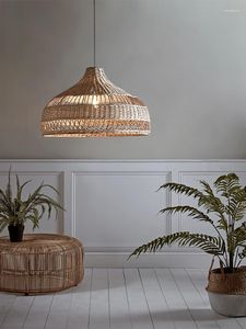 Pendant Lamps Bamboo Lantern Lamp Natural Rattan Wicker E27 Chandeliers Hand-Woven Lampshades Lighting Fixtures Hanging Light