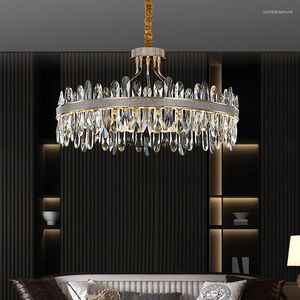 Chandeliers Modern Luxury Crystal Round Chandelier Dining Room Rectangular Design Kitchen Lighting Decorated With LED Glossy