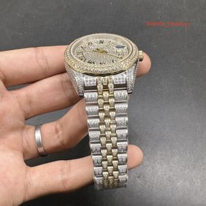 20232023 New Models Iced Out Diamonds Watch 2tone Gold Case Gold Diamond Face Roman Numerals 2813 automatic 41mm