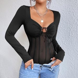 Intimo elasticizzato e modellante da donna Solido Sexy Fasciatura Body Donna Manica lunga Top per abbigliamento T-shirt sottile Y2K Clubwear Aderente Shapewear