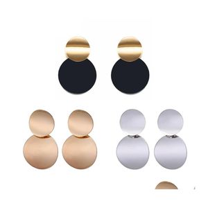 car dvr Charm 3 Colors Round Jewelry Curved Dangle Earrings With Matte Paint Discs For Women Gift Drop Delivery Dhwwp