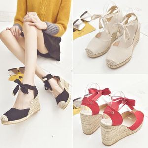 Dress Shoes Women Ankle Strap Sandals Comfortable Wedge Heel Ladies Casual Breathable Flax Canvas Pumps 2023 Summer Sale