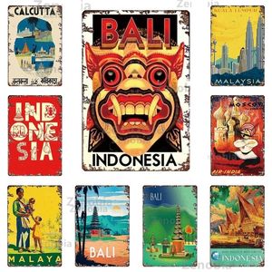 Bali Malaysia Travel Metal плакат винтажный металлический жестяной знак ландшафт ландшафт потертые жестяные тарелки Ретро -рисование железной живописи человека