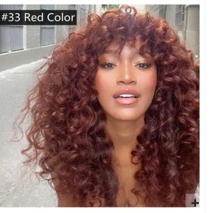 Hot long deep curly burguary red human hair wig with bang machine made none lace glueless colored wigs 150%density full natural exactly like pic