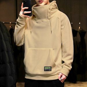 Mens Hoodies Sweatshirts Thick Fleece Autumn Winter High Neck Hooded Windproof Hip Hop Fashion Clothing Topps Casual 230301