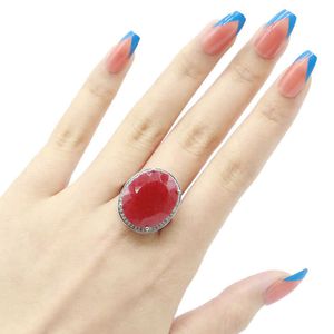 Cluster Rings 25x21mm SheCrown Anniversary Big Oval 22x18mm Real Red Ruby For Woman's Engagement Silver Rings G230228