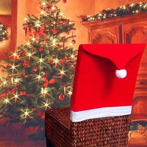 Pokrywa krzesła 2023 Boże Narodzenie 1PC Święty Mikołaj Claus okładka bez tkanu Red Hat Back Decorations Must-Have Family