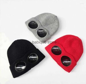 Beanie/Skull Caps Beanies 2022 Winter Glasses Hat CP Ribbed Knit Lens Beanie Street Hip Hop Sticke Thick Fleece Warm For Women Men9940264 T230301