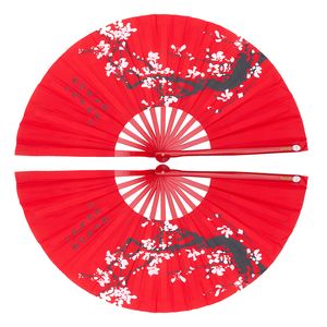 Outdoor Fitness Equipment Tai Chi Fan 34cm Bamboo Chinese Kung Fu Fans High Quality Martial Arts Fan Two Hands Fans Plum Flower Pattern Red Cover 230301