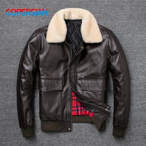 Herren Leder Kunstleder Air Force Fliegerjacke Pelzkragen Echte Oberschicht Rindslederjacke Herren Schwarz Braun Kuhmantel Herren Winterjacke 230301