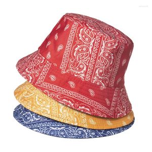 Berets Summer Retro Print Fisherman Mężczyźni Katamka Kapelusz Vintage Kwiat nerkowca Panama Buły Składany Basin Fashion Street Hiphop Cap