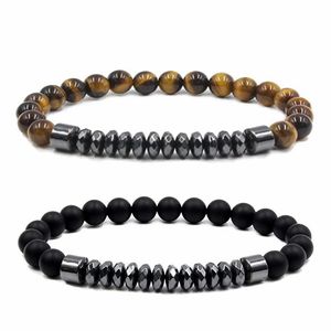 Страндные нити с бисером Hiyong Natural Tiger Eye Bracelet Black-Matte Beads Set Magnet Stane Women Men Men Bangle Jewelry 2023 Продажа