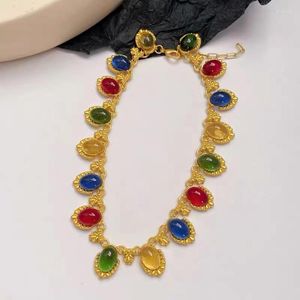 Choker Gold Color French Vintage Luxury Red Green Harts Crystal Necklace Fashion Trendy Short Chocker Boho Jewelry