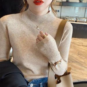 Kadın Sweaters Yarım Belktlanek Külot Kazak Kadınlar Zarif Uzun Kollu Moda Temel Örgü Üstler Sonbahar Kış Jumper Kadın Giysileri 23944 230301
