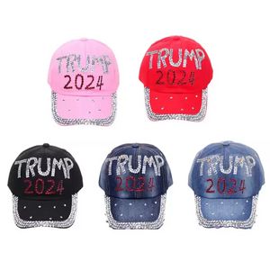 Trump 2024 Denim Parti Şapkası Sıradan Elmas Beyzbol Kapağı Ayarlanabilir Pamuk Şapkaları Toptan EE