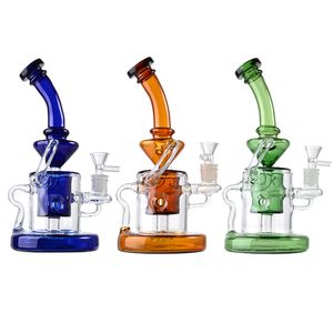 fritar Hookahs Tornado Recycler 9 Inch 14mm Feminino Joint Glass Bongs 4mm Espessura Oil Dab Rigs Klein Recycler Azul Verde Âmbar Tubos de Água Base Pesada Com Tigela