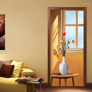 Wallpapers Self-Adhesive Door Sticker 3D Sunlight Windowsill Vase Po Wallpaper Living Room Bedroom Poster PVC Waterproof