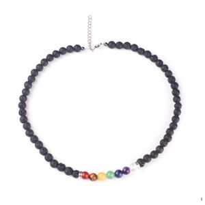 Colar de miçangas de carro DVR Micolor Colar de pedra natural Lava Rainbow Yogo 7 Chakra Amethyst Beads