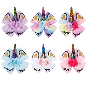 Lovely Unicorn Glitter Ribbon Bow Hair Clip Hairpins Dance Party Korean Hair Accessories For Baby Girl 1775