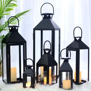 Ljushållare glas järnhållare bärbar lampa svart retro lykta trädgård stor dekoration
