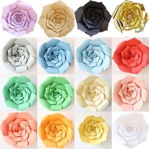 装飾的な花の花輪20cmヘッド/2pcs結婚式のためのdiy紙鋭いコーナーと壁の装飾ガーデンパーティー付き大きなバラ