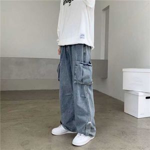 Jeans maschile hip hop jeans uomini pantaloni cargo larghi casual pantaloni tascabili tasca