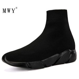 Klänningskor Mwy Men High Top Sneakers Flying Woven Socks Shoes Schoenen Mannen Black Trainers Soft bekväma par Casual Shoes Plus Size 230228