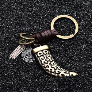 Keychains Fashion Jewelry Hand Woven Horn Charm Leather Key Chain Alloy Accessories For MenKeychains