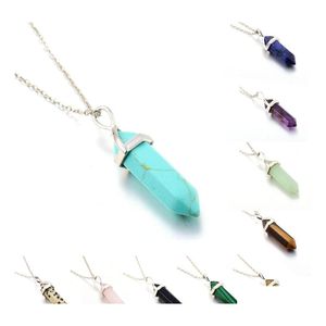 car dvr Pendant Necklaces Hexagonal Column Natural Amethyst Necklace Pink Crystal Druzy Gem Stone Statement Collares Jewelry Drop Delivery Pe Dhthy