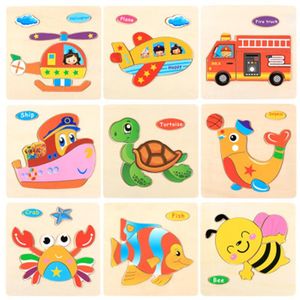 24 stiliGiocattolo per bambini Bambini simpatici animali Puzzle in legno 15 * 15 cm Neonati colorati Puzzle in legno giocattoli di intelligenza animali veicoli per 1-6T