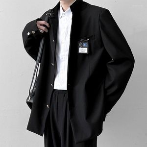 Men's Suits Japan Style School Uniform Jacket Stand Collar Men Tunic Suit DK Costume Mens Black Coat With Nameplate High Version