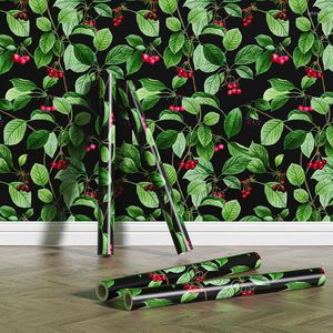 Papéis de parede Cherry Tree Casce e Stick Wallpaper para sala de estar Sofá de TV verde Folha de fundo da parede Renovação de móveis de parede