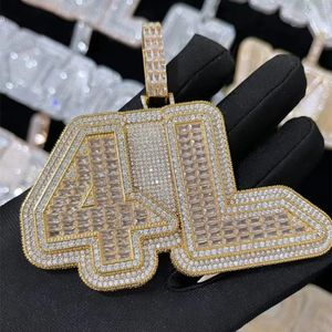 DIY Jewelry Gold Plated Icy Baguettes Letters Custom Name Pendant Necklace with 3mm 24inch Rope Chain