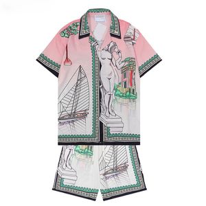 1 sommarmode Träningsoveraller för män Hawaii strandbyxor set designer skjortor tryck fritid skjorta man slim fit styrelsen kortärmad korta stränderQ32