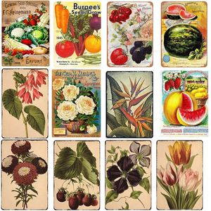 Frutas vegetais de flores pintando pintura de lata de lata vintage placas de metal sinal de metal jardim de supermercado Living Home Kitchen Decoração Placas de arte de parede Tamanho 30x20cm W02