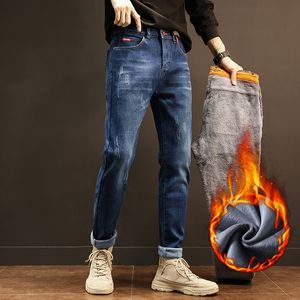 Mäns jeans vinter termiska varma flanell stretch jeans mens vinterkvalitet berömda märke fleece byxor män rak flocking byxor jean man 230301