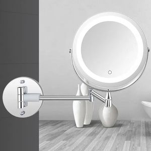 LED -sminkspeglar med lätt vikningsvägg Vanity Mirror förstorar dubbelsidig beröring ljusa justerbara badrumsspeglar