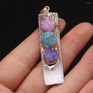 Pendant Necklaces Natural Stone Gem Rectangular Inlaid Three-color Crystal Bud For Jewelry Making DIYNecklace Earring Accessory Charm Gift