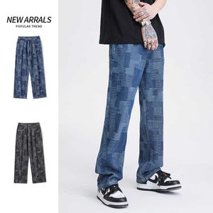 Erkekler Kot 2022 Sonbahar Yepyeni Yüksek Sokak Düz gevşek Erkekler Wideleg Jeans trend hiphop moda erkek ve kızlar Ekose denim kot pantolon Z0301