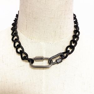 Chains Man Punk Style Cuban Chain Necklace Black Vintage Statement Women Jewelry Cubic Zirconia Spiral Buckle Pendant Bling Choker