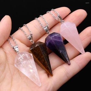 Pendant Necklaces Natural Stone Necklace Charms Rose Quartzs Amethysts For Jewelry Gift 20x37mm Length 40cm