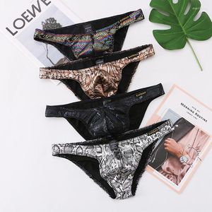 UNDUPTS 4pcs/Sets Erkek Kılavuzu Yılan Hinsi Baskılı Düşük Bel Penis Çantası İç çamaşırı Calzonsillos Hombre Thongs Bikini Panties