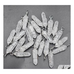 car dvr Charms Natural Stone White Crystal Hexagonal Pillar Quartz Chakra Handmade Iron Wire Pendants For Jewelry Making Wholesale Drop Deli Dho2E