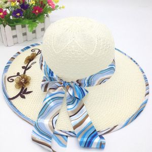 Breda brim hattar mode sommar för kvinnor sol hatt strand damer platt klassisk tryckt hopfällbar lady casual halm hatwide