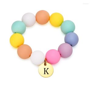 Strand Free Custom Initial Coin Charm Bracelets For Girls Boys Pinky Blue Colored Bold Soft Silicone Beads Gift To Kids Baby