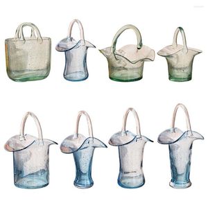Вазы креативные роскошные стеклянные сумки ваза для торговых корзин с ручкой цветочниц