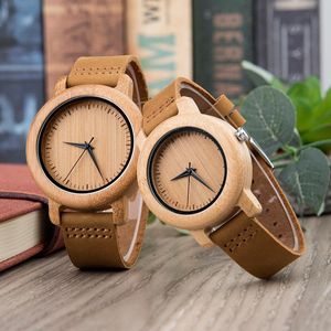 Armbandsur dodo hjort bambu par set kvarts trä klockor svarta läderband älskare trä timepieces män kvinnor tittar på anpassade gåvor a21